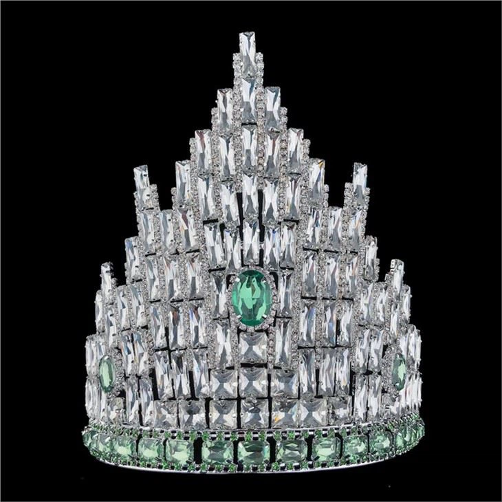 8 אינץ' יופי מותאם אישית גרין ריינסטון כתרים קריסטל להתאים מיס זכוכית אבנים Tiara